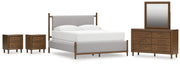 Lyncott California King Upholstered Bed with Mirrored Dresser and 2 Nightstands in Brown from Ashley - Lara Furniture