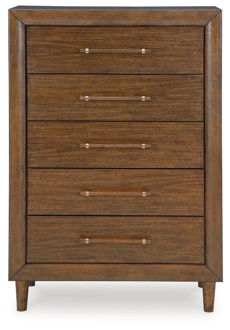 Lyncott California King Upholstered Bed with Mirrored Dresser and Chest in Brown from Ashley - Lara Furniture