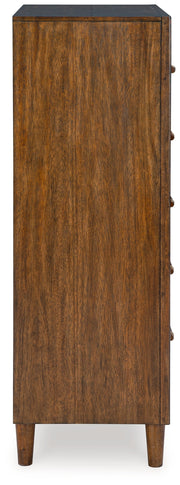 Lyncott California King Upholstered Bed with Mirrored Dresser and Chest in Brown from Ashley - Lara Furniture