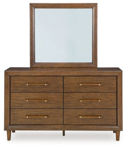 Lyncott California King Upholstered Bed with Mirrored Dresser, Chest and Nightstand in Brown from Ashley - Lara Furniture
