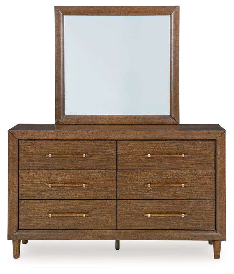 Lyncott California King Upholstered Bed with Mirrored Dresser, Chest and Nightstand in Brown from Ashley - Lara Furniture