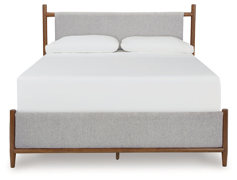 Lyncott California King Upholstered Bed with Mirrored Dresser, Chest and Nightstand in Brown from Ashley - Lara Furniture