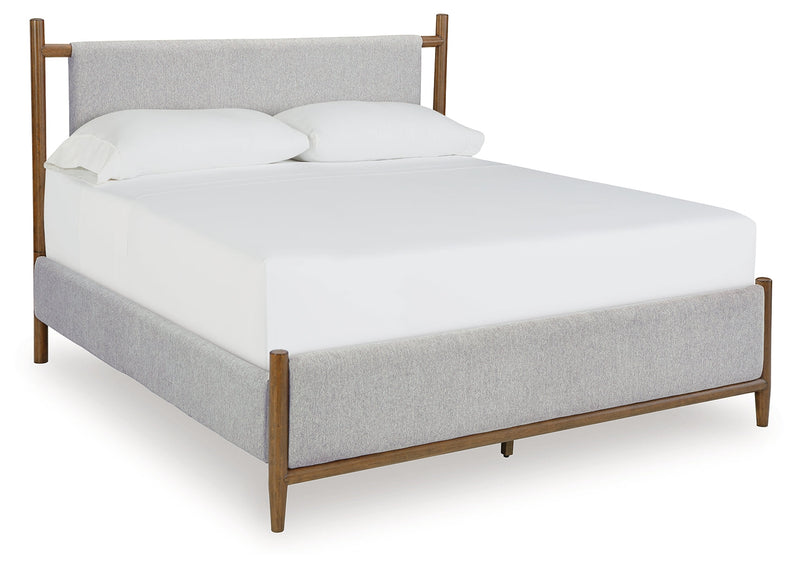 Lyncott California King Upholstered Bed with Mirrored Dresser, Chest and Nightstand in Brown from Ashley - Lara Furniture