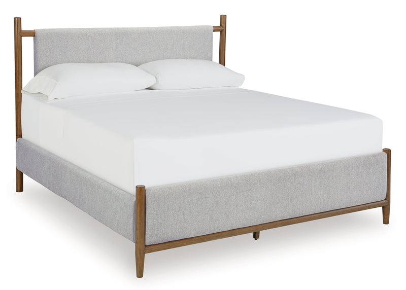Lyncott California King Upholstered Bed with Mirrored Dresser, Chest and Nightstand in Brown from Ashley - Lara Furniture