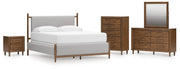 Lyncott California King Upholstered Bed with Mirrored Dresser, Chest and Nightstand in Brown from Ashley - Lara Furniture