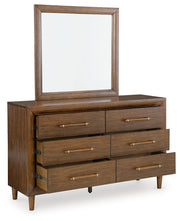 Lyncott California King Upholstered Bed with Mirrored Dresser, Chest and Nightstand in Brown from Ashley - Lara Furniture