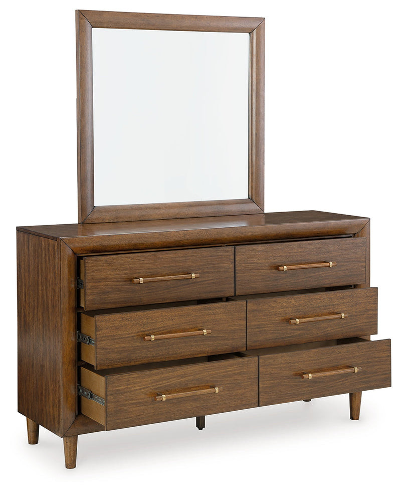 Lyncott California King Upholstered Bed with Mirrored Dresser, Chest and Nightstand in Brown from Ashley - Lara Furniture