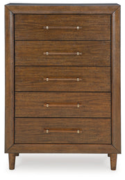 Lyncott California King Upholstered Bed with Mirrored Dresser, Chest and Nightstand in Brown from Ashley - Lara Furniture