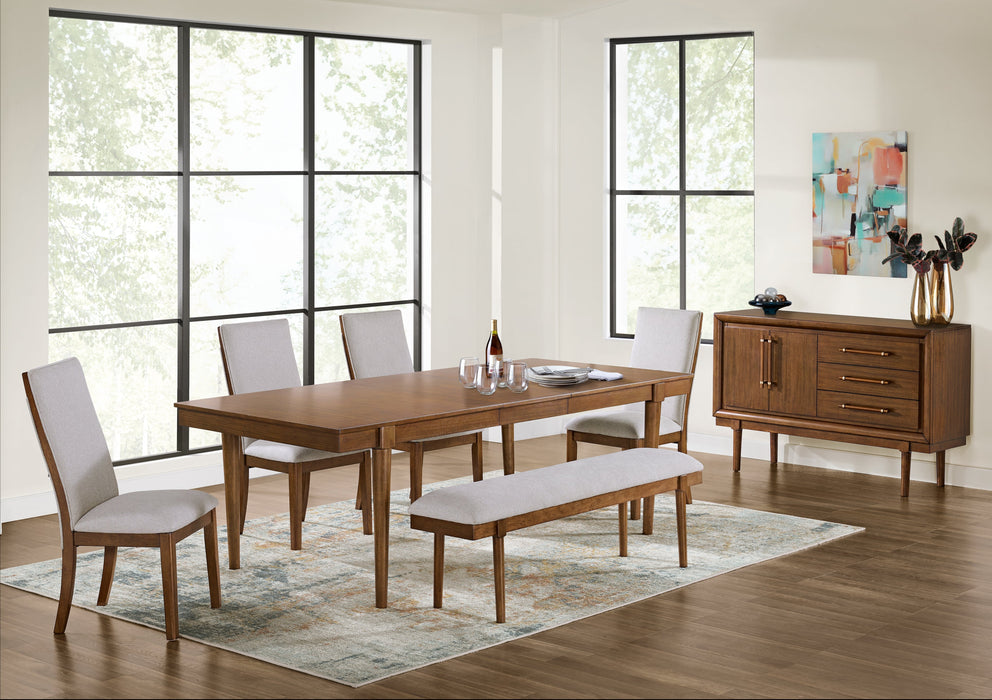 Lyncott Dining Table and 4 Chairs and Bench in Brown - Gate FurnitureDining Room Set