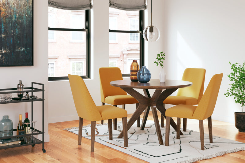 Lyncott Dining Table and 4 Chairs in Mustard/Brown - Lara FurnitureDining Room Set