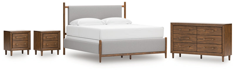 Lyncott King Upholstered Bed with Dresser and 2 Nightstands in Brown from Ashley - Lara Furniture