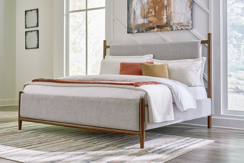 Lyncott King Upholstered Bed with Mirrored Dresser and 2 Nightstands in Brown from Ashley - Lara Furniture