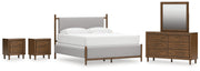 Lyncott King Upholstered Bed with Mirrored Dresser and 2 Nightstands in Brown from Ashley - Lara Furniture