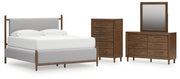 Lyncott King Upholstered Bed with Mirrored Dresser and Chest in Brown from Ashley - Lara Furniture