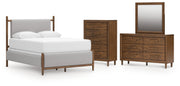 Lyncott Queen Upholstered Bed with Mirrored Dresser and Chest in Brown from Ashley - Lara Furniture