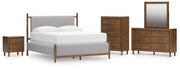 Lyncott Queen Upholstered Bed with Mirrored Dresser, Chest and Nightstand in Brown from Ashley - Lara Furniture