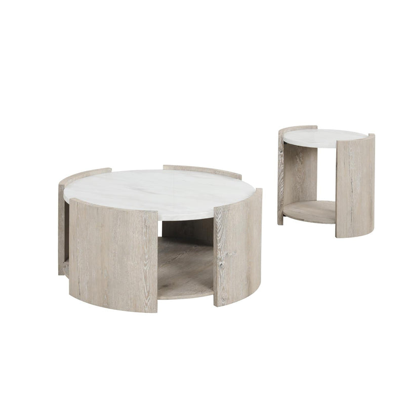 Lynda – White & Beige 3PC Coffee Table Set with Faux Marble Tops - T140-3PC-Set