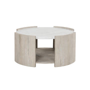 Lynda - White & Beige Round Coffee Table with Faux Marble Top - T140-C