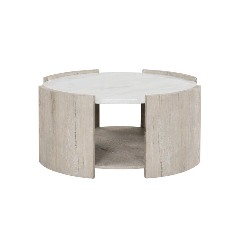 Lynda - White & Beige Round Coffee Table with Faux Marble Top - T140-C