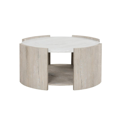 Lynda - White & Beige Round Coffee Table with Faux Marble Top - T140-C