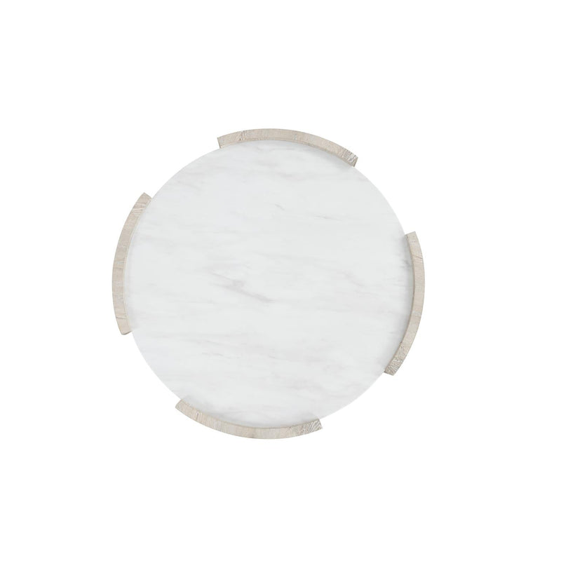 Lynda - White & Beige Round Coffee Table with Faux Marble Top - T140-C