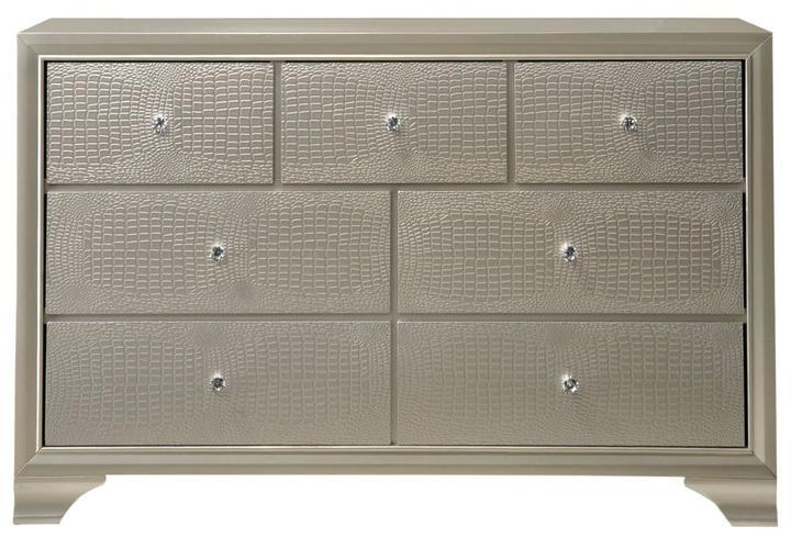 champagne color dresser Elements Platinum LT100DR Dresser with Champagne Finish and Mirror Trim | Royal Furniture