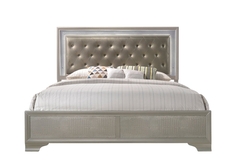 Lyssa Champagne King LED Upholstered Panel Bed - Lara FurnitureKing Bed