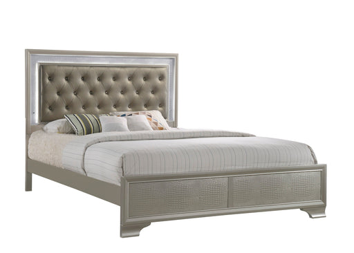 Lyssa Champagne King LED Upholstered Panel Bed - Lara FurnitureKing Bed