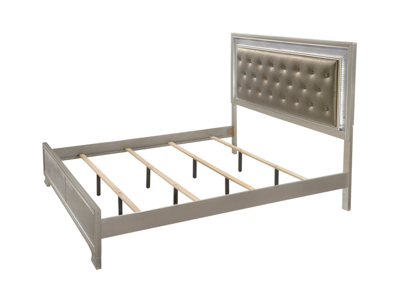 Lyssa Champagne King LED Upholstered Panel Bed - Lara FurnitureKing Bed