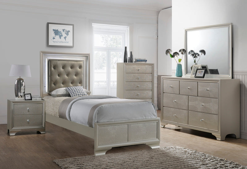 Lyssa Champagne LED Upholstered Panel Youth Bedroom Set - Lara FurnitureYouth Bedroom Set