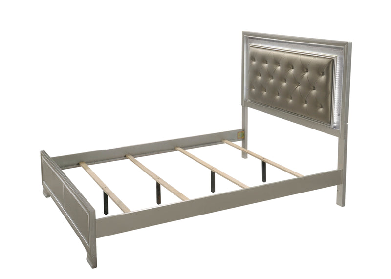 Lyssa Champagne Queen LED Upholstered Panel Bed - Lara FurnitureQueen Bed