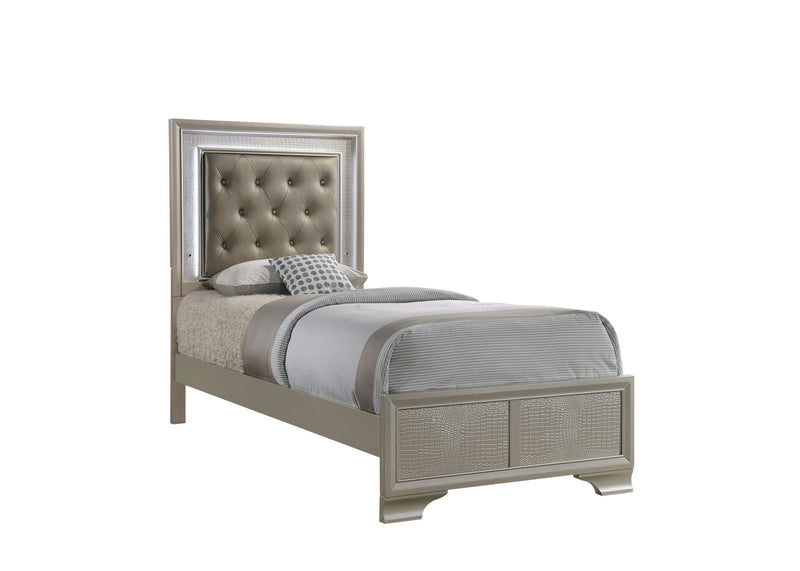 Lyssa Champagne Twin LED Upholstered Panel Bed - Lara FurnitureTwin Bed