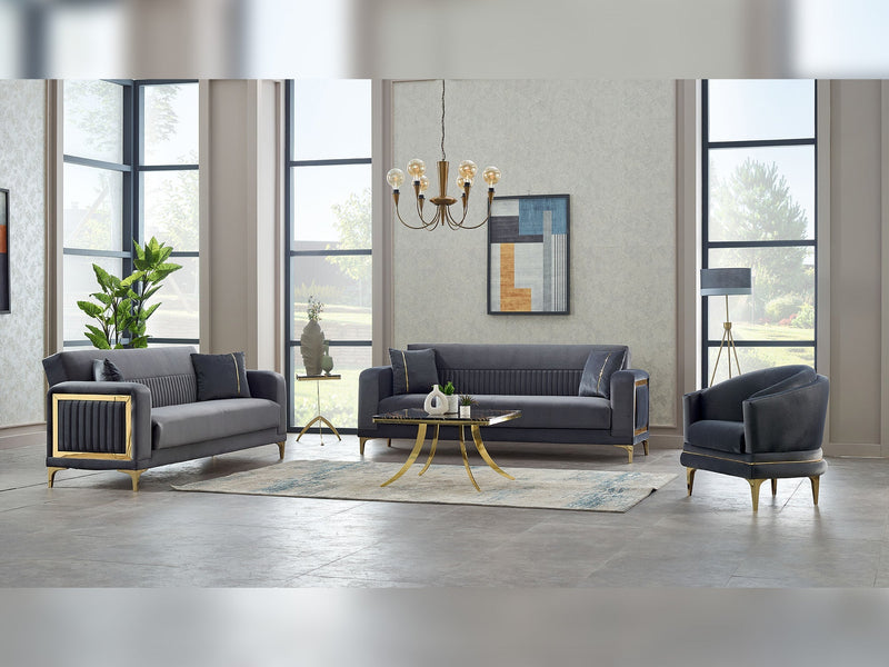 Mabel 3-pieces (Sofa & Loveseat & Chair) Livingroom in Anthracite - 200-SIM-MAB-VELVET412-321