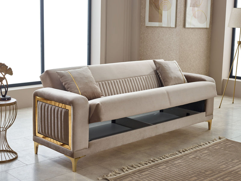 Mabel Convertible Loveseat in Beige - 200-SIM-MAB-VELVET260-2