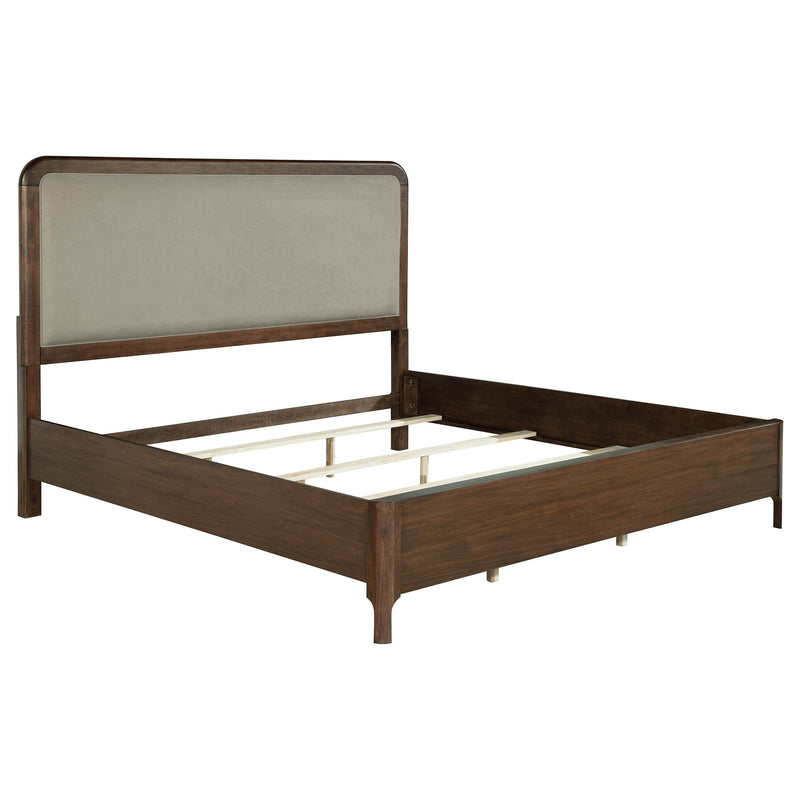 Maderia 57-inch Upholstered Eastern King Panel Bed Walnut - 223321KE