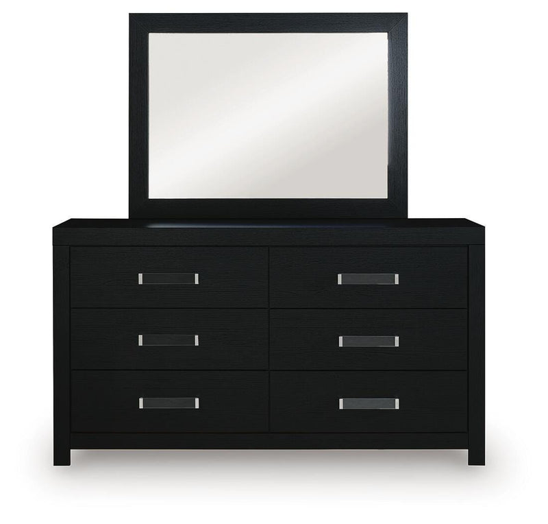 Maeling Queen Upholstered Panel Bed, Dresser and Mirror - PCB1115B7