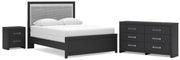 Maeling Queen Upholstered Panel Bed, Dresser and Nightstand - PCB1115B9
