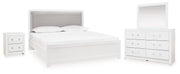 Maeling Queen Upholstered Panel Bed, Dresser, Mirror and Nightstand - PCB1119B10