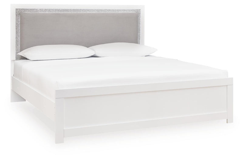 Maeling Queen Upholstered Panel Bed, Dresser, Mirror and Nightstand - PCB1119B10
