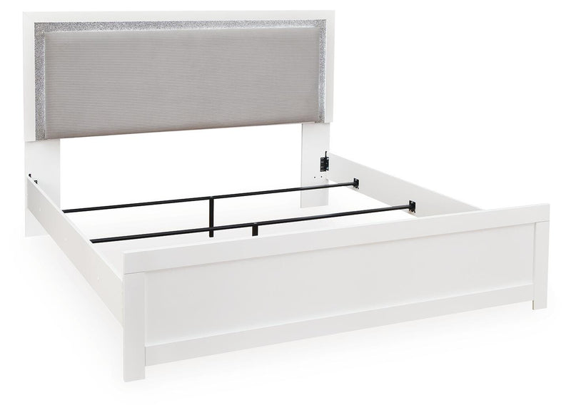 Maeling Queen Upholstered Panel Bed, Dresser, Mirror and Nightstand - PCB1119B10
