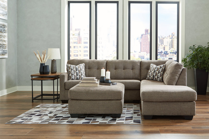 Mahoney Chocolate 2-Piece Sectional with Ottoman from Ashley - Lara Furniture