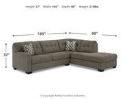 Mahoney Chocolate 2-Piece Sectional with Ottoman from Ashley - Lara Furniture