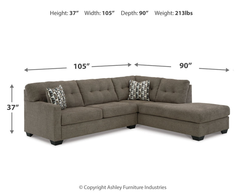 Mahoney Chocolate 2-Piece Sectional with Ottoman from Ashley - Lara Furniture