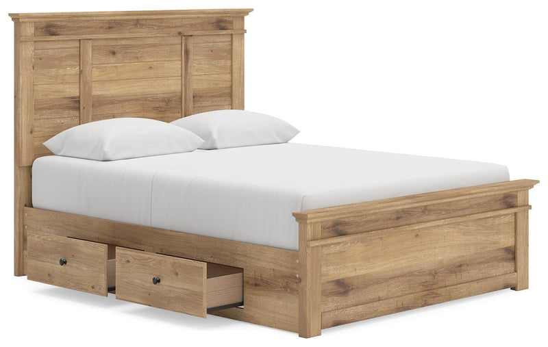 Makidern Queen Panel Bed with Storage, Dresser and Mirror - PCB1170B9