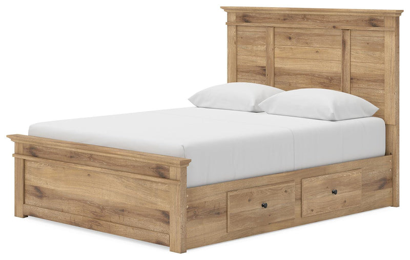 Makidern Queen Panel Bed with Storage, Dresser and Mirror - PCB1170B9