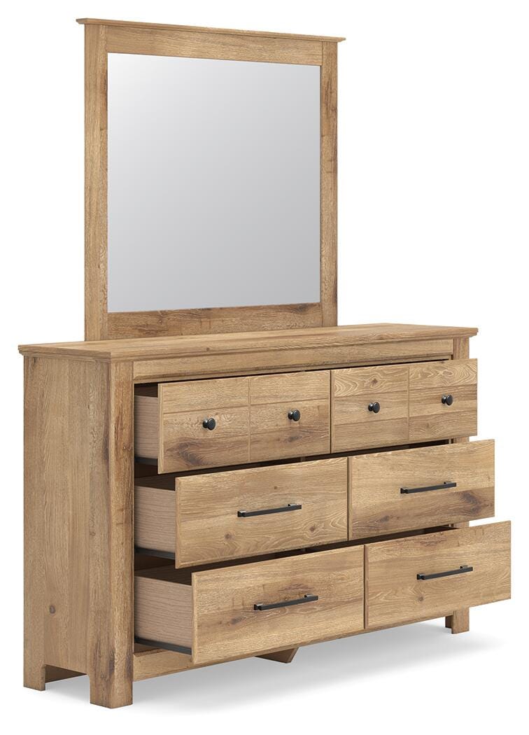 Makidern Queen Panel Bed with Storage, Dresser and Mirror - PCB1170B9