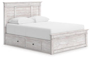 Makidern Whitewash Queen Panel Bed with Storage, Dresser and Mirror - PCB1171B6