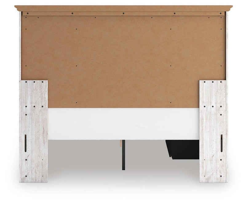 Makidern Whitewash Queen Panel Bed with Storage, Dresser and Mirror - PCB1171B6