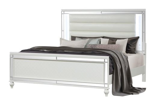 Malibu - White Panel King Bed with Upholstered Headboard and LED Light - B234-K-Bed