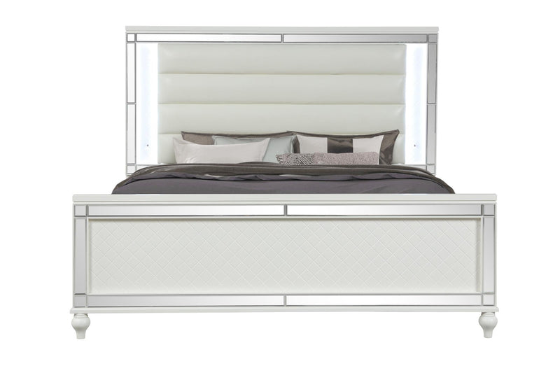 Malibu - White Panel Queen Bed with Upholstered Headboard and LED Light - B234-Q-Bed